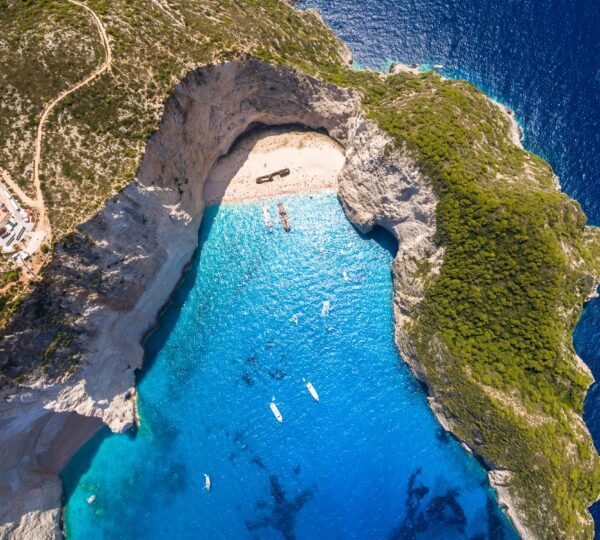 Aerial view of Navagio beach Shipwreck view in Zakynthos (Zante