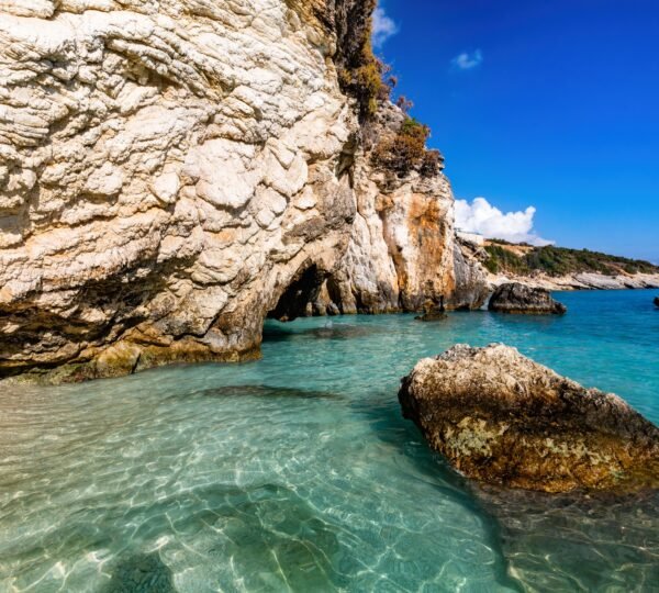 Sea cave in Zakynthos, Greece. Ionian sea. Xigia beach