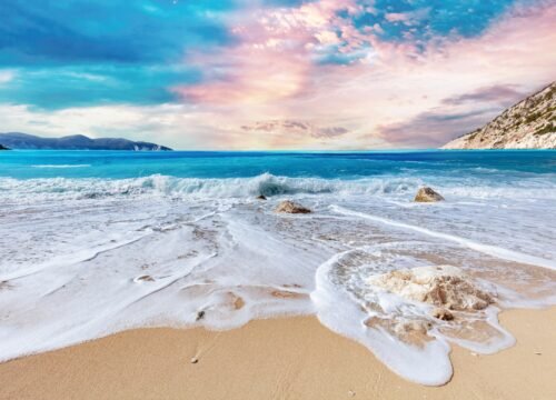 Summer beach in Greece. Myrtos beach in Kefalonia.